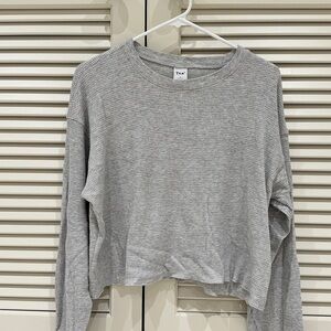 Aritzia TNA Light Gray Cropped Waffle Knit Top